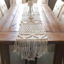 Bohemian Table Runner Handmade Bed Tapestry Hand-woven Macrame With Tassels Wedding Party Home Decoration 210628