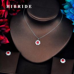 Earrings & Necklace HIBRIDE Luxury White Gold Colour Link Chain Pendant Women Bridal Jewellery Sets Earings Fashion N-543