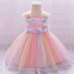 2021 Winter Colourful Tutu Dress 1st Birthdays Dress For Baby Girl Clothes Toddler Christening Princess Party Dresses Flower Girl G1129