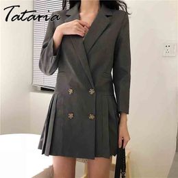 Tataria Blazer Pleated Dress women's long sleeve office lady for women jacket Sexy es Elegant spring short 210514