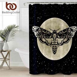 BeddingOutlet Death Moth Bath Gothic Skull for Bathroom Butterfly Shower Blue Stars Waterproof Curtain 210402