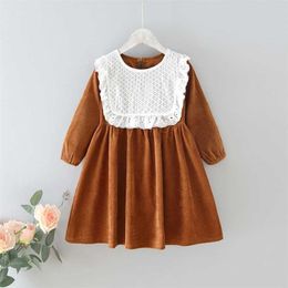 Girls' Dresses Autumn Style Children Baby Kids Clothing Korean Japanese Loose Lace Lapel Girl Fashionable Dress 211231