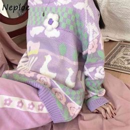 Cartoon Pattern Sweaters Women Autumn Sweet O Neck Long Sleeve Pullovers Tops Loose Casual Oversized Coats 1F049 210422