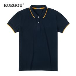 KUEGOU New 100% Cotton Men's Polo Shirt Short Sleeve Blue Summer Fashion Patchwork Collar Polos Top Plus Size ZT-393 210401