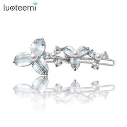 Hair Clips & Barrettes LUOTEEMI Luxury CZ Women Girl Bohemia Bridal Flower Orchid Clip Wedding Decoration Accessories