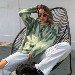 Foridol Tie-dyed Knitted Oversized Sweater Pullovers Women Chic Green Casual Winter Sweater Jumper Female Clothes Tops 210415
