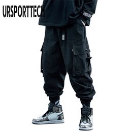 URSPORTTECH Black Cargo Pants Men Hip Hop Autumn Harem Pant Streetwear Harajuku Jogger Sweatpant Cotton Trousers Male Pants 210616