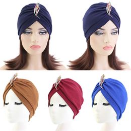 Muslim Indian Women Elastic Turban Hat Underscarf Brooch Islamic Bonnet Beanies Hair Loss Cover Cancer Chemo Cap Headwear Wraps