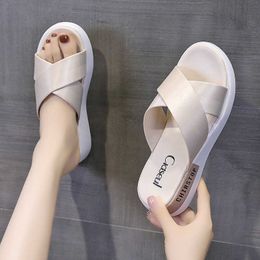 Summer Women House Slippers PU Leather Fashion Comfortable Shoes Woman Slip on Wedges Female Slides Black Pink Home Slippers 40 210611