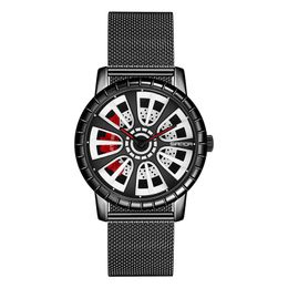 luxury mens watchs fashion sports quartz watch stainless steel mesh ultrathin wheel dial day black belt waterproof