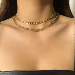 2Pcs/Set Fashion Multi-layered Chain Necklace for Women Steampunk Vintage Punk Goth Link Choker Necklaces Neck Jewelry Gifts
