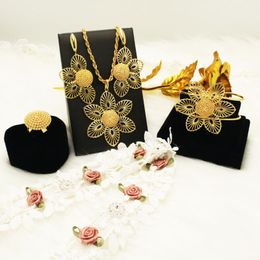 Earrings & Necklace Festival Hollow Gold Flower Jewellery Set Big Style African Party Accessories 2022 Design SUNNESA