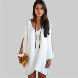 Women's Fashion V Collar Chiffon Loose Irregular A Line Dress Sexy 3XL 210607