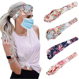 Button Headband for Nurses Women Holding Mask Sweat Printed Yoga Sports Workout Turban Heawrap Protect Your Ears JK2006XB