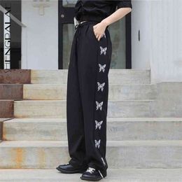 High Waist Black Straight Bow Pattern Print Trousers Loose Fit Pants Women Fashion Tide Spring Autumn 210427