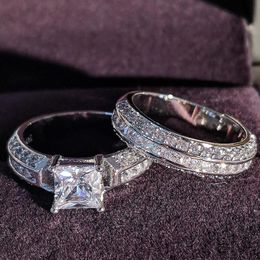 bulk sterling silver rings Australia - Cluster Rings 2021 Arrival Luxury Princess 925 Sterling Silver Wedding Ring Set For Women Lady Anniversary Gift Bulk Sell Moonso R5174