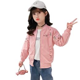 Girls Jacket Outerwear Flower Embroidery Coat Girl Floral Childrens' Teenage Children's Winter Clothes 6 8 10 12 14 210528