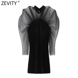 Women Sexy Perspective Pleats Mesh Yarn Patchwork Velvet Slim Mini Dress Female High Street Party Vestido DS4890 210416