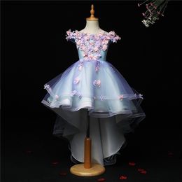 Elegant Appliques Tulle Flower Girl Dress Kids Pageant Evening Gown Party Beading Lace Princess Wedding First Communion Clothes 210331