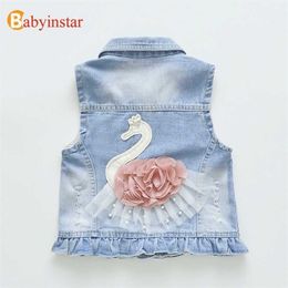 Babyinstar Denim Vest For Girls Fashion Swan Appliques Waistcoat Children's Clothing Vests & Waistcoats Clothes 211203
