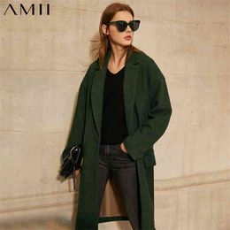 Minimalism Winter Causal Woollen Women's Coat Fashion OLstyle Solid Lapel Knee-length 40%Wool Female 12041017 210527