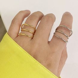 2021 Retro Geometric Multi-layer Hollow Band Ring Simple Metal Gold Silver Colour Opening Adjustable Rings for Women Girl Jewellery