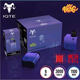 Disposable Vape IQTE King 3000 Puffs E Cigarette 1100mah battery 9ml pre-filled pods device Mesh coil 100% QST Original VS INFINITY