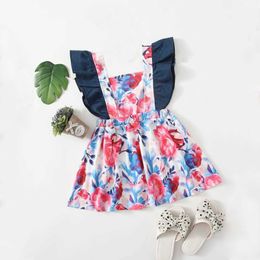 Baby Girls Dress Toddler Girls Outfits Summer Flower Print Ruffle Cute Flying Sleeve Dress Toddler Infant Kids Clothing Vestidos Q0716