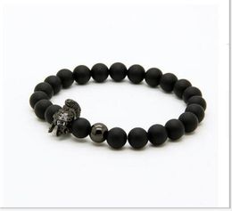 Mens Jewelry 8mm A Grade Matte Agate Stone New Roman Warrior Helmet Micro Paved CZ Beads Spartan Bracelets GC206