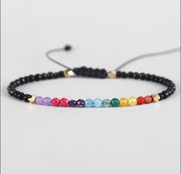 Chakra Stone Beaded Bracelets Strands 3mm 12 Constellations Bohemian Simple Design Beads Adjustable Lucky Zodiac Signs Braided Bangles Jewelry Christmas Gifts