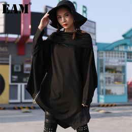 [EAM] Loose Fit Irregular Hem Zipper Sweatshirt Scarf Collar Long Sleeve Women Big Size Fashion Spring Autumn 1DD2682 210910