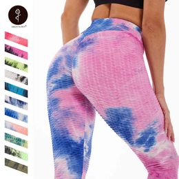 Tie Dye Bubble Yoga Leggings Women Gym Workout Running Anti Cellulite High Waist Sweatpants Full Length Leggins Roupas Femininas H1221
