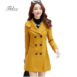 Spring Autumn Female Overcoat Slim Turn-dwon Collar Double-breasted Woollen Coat Women Plus Size Wool Coats 210525
