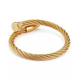 Gold Colour Women Nail Bangles Elegant Punk Bracelet Luxury Brand Jewelry Stainless Steel Jewelry for Women Q0717