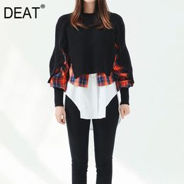 Knitting Plaid Patchwork Sweater Loose Fit Round Neck Lanter Sleeve Women Pullovers Fashion Spring Autumn GX225 210421