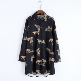 Loose Long Women Shirt Autumn Fashion Tiger and Leopard Prints Long Sleeve Modern Girl Casual Animal Shirts 210602