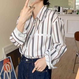 Summer Office Lady Striped Casual Streetwear Chic Femme OL Loose Geometric All Match Stylish Shirts Brief Tops 210421