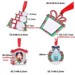 2021 Sublimation White Blank Metal Christmas Decorations Heat Transfer Santa Claus Pendant DIY Christmas Tree Ornaments Writable Christmas Gifts A12