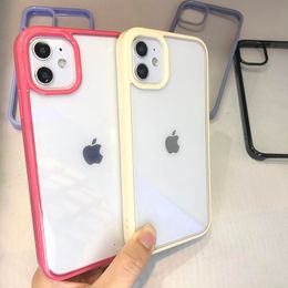 Candy Colour acrylic Phone Cases Transparent Clear Protect Shockproof For iPhone 12 Mini 11 Pro max simple young Cover case