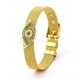 Classic Stainless Steel Mesh Watch Belt Bracelet for Women Men Evil Eye Charm Strap Bangle Outdoor Sports Surf Jewellery Gift