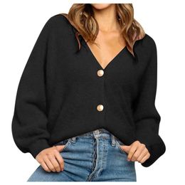 Women's Sweaters Sweater Fashion Winter V-neck Long Sleeve Casual Pullovers Solid Color Button Knitted Top 2021 Jumper