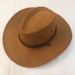 Plain Solid Colour Men Cap Big-edge Western Rope Rider Cowboy Hat WXY155