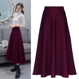 Hodisytian Ins Fashion Women A-line Long Maxi Skirts Casual Solid High Elastic Waist Vintage Femme Stylish Saia Plus Size 210408