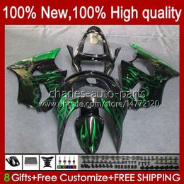 Bodywork For KAWASAKI NINJA ZX-6R 600CC ZX-636 ZX600 1998 1999 Body 16No.99 ZX-600 ZX600CC ZX636 98-99 ZX 636 600 CC 6 R 6R ZX6R 98 99 Motorcycle Fairing Kit green flames