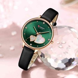 Curren Women Watches Top Brand Luxury 2020 Designer Emerald Dial with Rhinestone Heart Charming Quartz Wristwatch Q0524