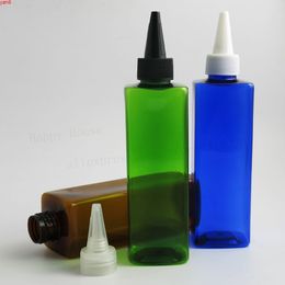 24 x 240ml 240cc Amber Blue Green Orange Clear Empty Square Shampoo PET Bottles Refillable Containers With Spout Caps