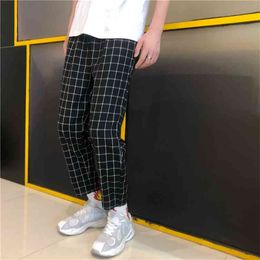 Korea Harajuku bf wind retro plaid pants loose and wild Slim casual nine points straight men women 210915