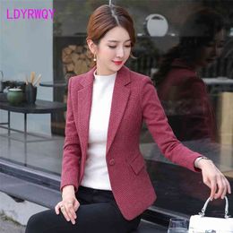 autumn and winter female Korean version of the self-cultivation long-sleeved woolen casual single piece small suit 210416