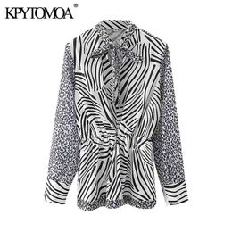 Women Fashion With Bow Tied Zebra Print Blouses Long Sleeve Animal Pattern Female Shirts Chic Tops 210420