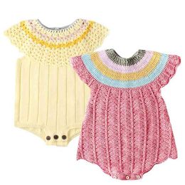 born Knitted Rompers Ruffle Girl Romper Cotton Woollen Princess Infant Baby Jumpsuit For Girls Clothes 210417